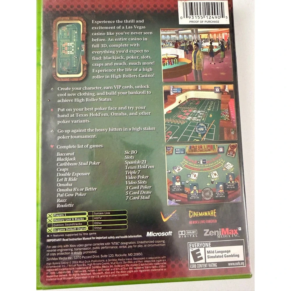 High Rollers Casino Original Xbox Game Microsoft 2004 CIB Complete Manual NTSC